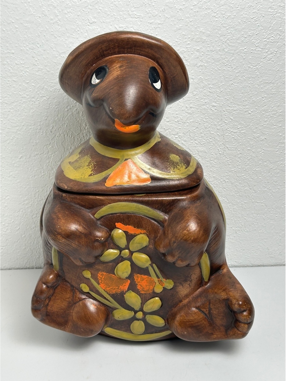 Vintage 1960s California Originals “Happy Hippie” Turtle Cookie Jar MCM Cerami